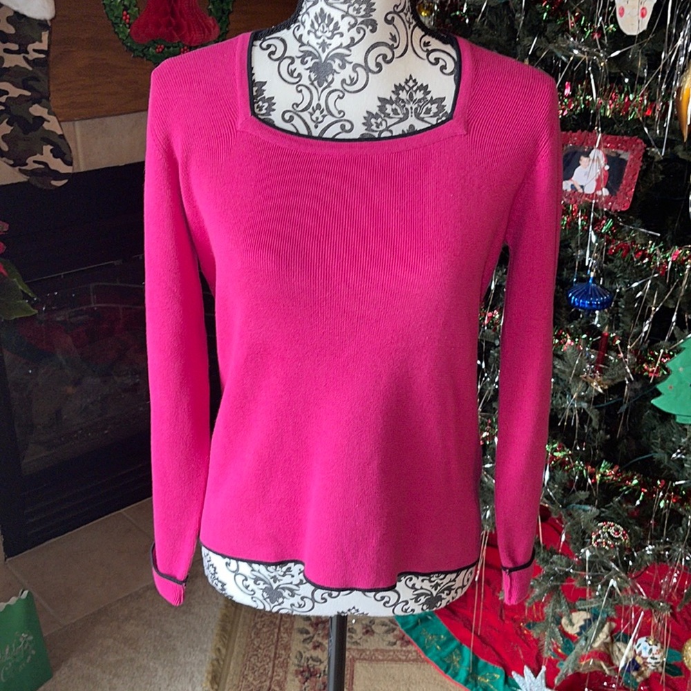 💗3/$12💗Amanda Smith 100% Cotton Ribbed Square Neck Contrast Detail Sweater